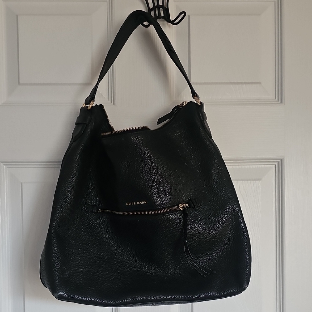 Cole Haan Black Pebbled Leather Hobo Bag